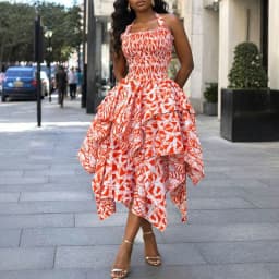Summer Sleeveless Hollow Dress Casual Pattern Print Ruffle Irregular Long Dress Women's Sexy Halter Backless Slim Bohemian Dress