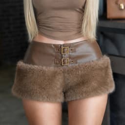 Autumn New Spice Girls Street Waist Straps Pu Leather Splicing Fluffy Shorts Metal Buckle Zipper Design Hot Pants
