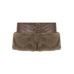 Autumn New Spice Girls Street Waist Straps Pu Leather Splicing Fluffy Shorts Metal Buckle Zipper Design Hot Pants