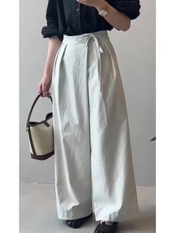 Johnature Casual Korean Asymmetrical Slant Front Tie Wide-leg Pants Women High-waisted Versatile Straight-leg Casual Pants