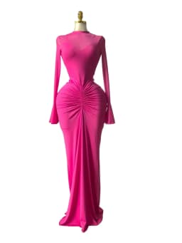Chic 2026 INS Mesh Pleated Long Dress Women Slim Fits High Waist Bodycon Vestidos Elegant Dress Splicing Long-sleeved Dress Y2K