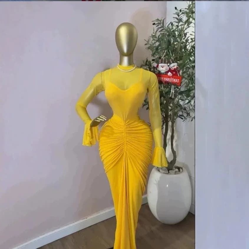 Chic 2026 INS Mesh Pleated Long Dress Women Slim Fits High Waist Bodycon Vestidos Elegant Dress Splicing Long-sleeved Dress Y2K