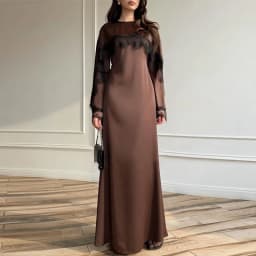 Women Luxurious Satin Floor Length Maxi Dress Elegant Solid Color Long Sleeve Banquet Dress Temperament High Waist Pleated Dress