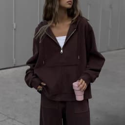 Hooded Zipper Long Sleeved Coat with Wide Leg Pants Women's Outfits Autumn Loose Sportswear Street Style Casual Two Piece Set