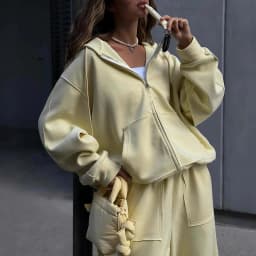 Hooded Zipper Long Sleeved Coat with Wide Leg Pants Women's Outfits Autumn Loose Sportswear Street Style Casual Two Piece Set