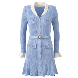 ZJYT Autumn Winter Knitted Sweater Dress for Women Long Sleeve 2026 Fashion New Single Breasted Sweet Casual Dresses with Belt