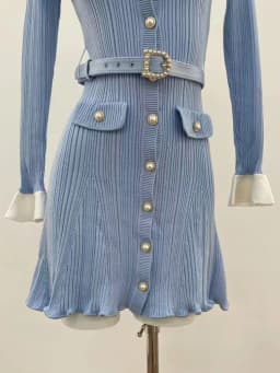 ZJYT Autumn Winter Knitted Sweater Dress for Women Long Sleeve 2026 Fashion New Single Breasted Sweet Casual Dresses with Belt