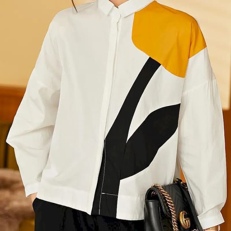 Fashion Printed Shirts Women Patchwork Design Long Sleeve Shirt Casual Loose Oversize Blouse 2026 Spring Summer Trend Thin Shirt