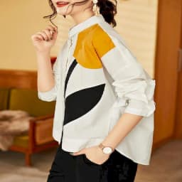 Fashion Printed Shirts Women Patchwork Design Long Sleeve Shirt Casual Loose Oversize Blouse 2026 Spring Summer Trend Thin Shirt