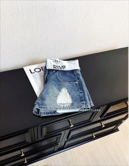 American Retro Spice Girl Flanged Low Waist Denim Shorts Women's Ripped Design Denim Shorts Hot Pants