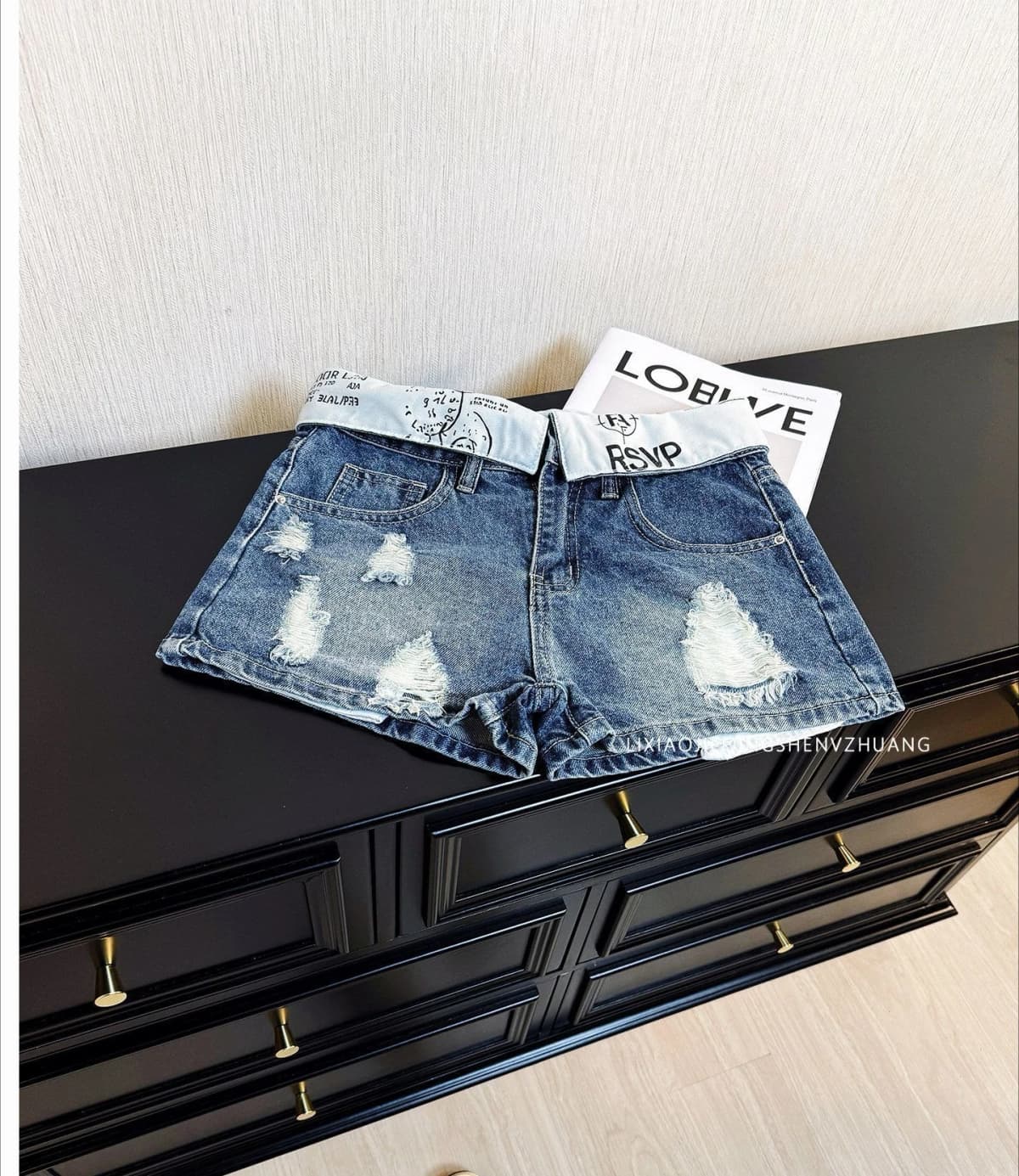 American Retro Spice Girl Flanged Low Waist Denim Shorts Women's Ripped Design Denim Shorts Hot Pants