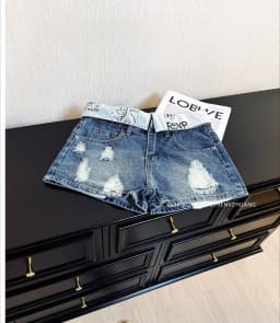 American Retro Spice Girl Flanged Low Waist Denim Shorts Women's Ripped Design Denim Shorts Hot Pants