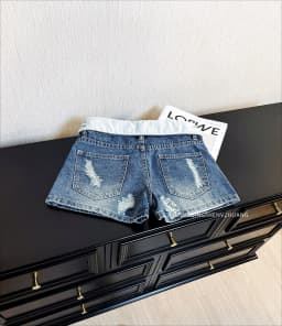 American Retro Spice Girl Flanged Low Waist Denim Shorts Women's Ripped Design Denim Shorts Hot Pants