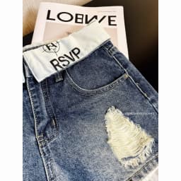 American Retro Spice Girl Flanged Low Waist Denim Shorts Women's Ripped Design Denim Shorts Hot Pants