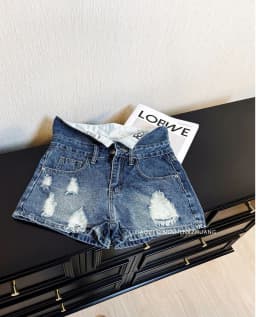 American Retro Spice Girl Flanged Low Waist Denim Shorts Women's Ripped Design Denim Shorts Hot Pants
