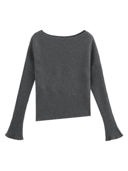 ZIQIAO Women's 2026 Autumn New Style Off-Shoulder Wool Knit Sweater Slimming Waist Long Sleeve Basics Simple Solid