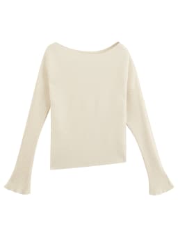 ZIQIAO Women's 2026 Autumn New Style Off-Shoulder Wool Knit Sweater Slimming Waist Long Sleeve Basics Simple Solid