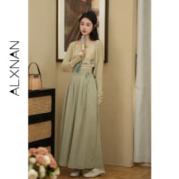 ALXNAN Green Knit Cardigan Soft Light Weight Loose-fit Long Sleeve Casual Outerwear for Women 2026 New Autumn QYM001478