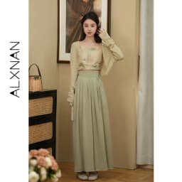 ALXNAN Green Knit Cardigan Soft Light Weight Loose-fit Long Sleeve Casual Outerwear for Women 2026 New Autumn QYM001478