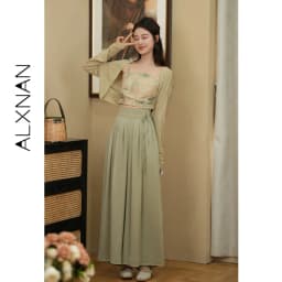 ALXNAN Green Knit Cardigan Soft Light Weight Loose-fit Long Sleeve Casual Outerwear for Women 2026 New Autumn QYM001478