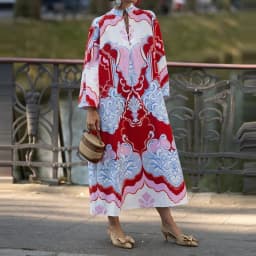 Bohemian Stand Up Collar A-Line Length Dress Retro Print Long Sleeved Office Commuting Dress Casual Linen Loose Plus Size Dress