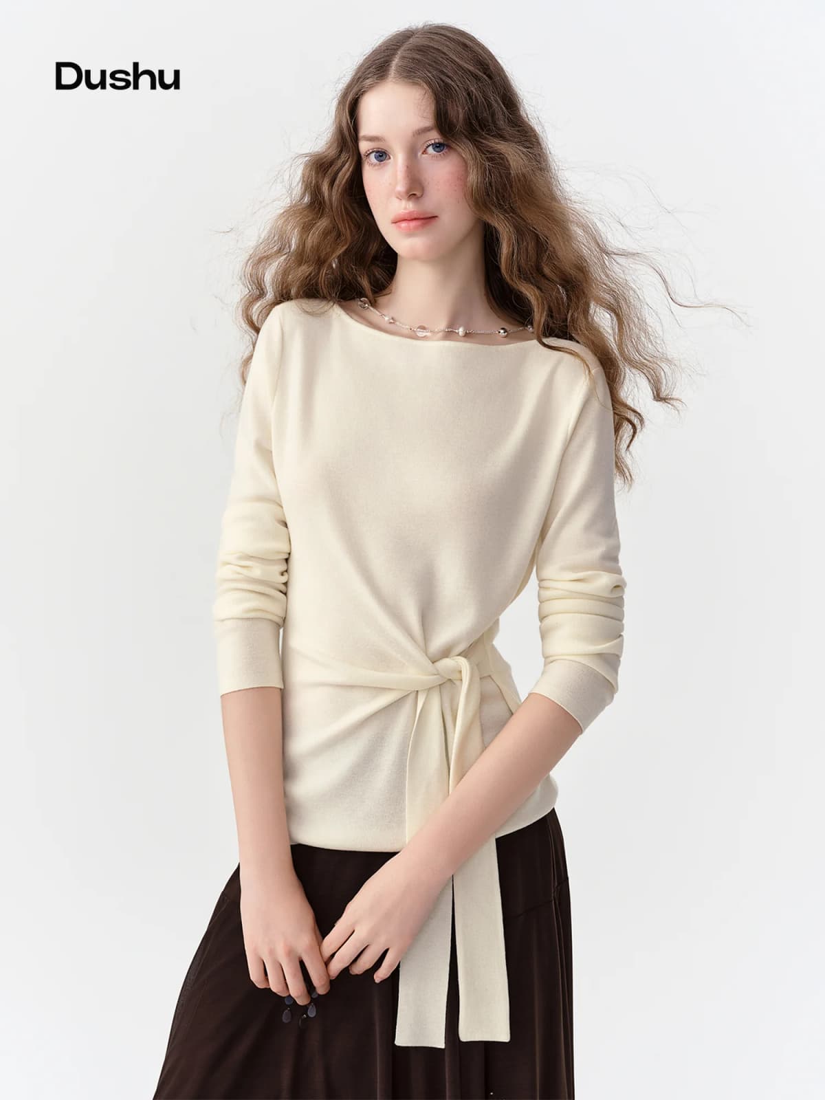 DUSHU 2026 Fall Women's Lightweight Merino Wool Crew Neck Pullover, Soft Fine Knit Top for Elegant Office & Everyday Style