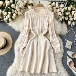 Autumn Winter A Line Sweater Dress Women Korean Fashion Long Sleeve Knitted Dresses Woman 2026 Round Neck Warm Midi Dress Ladies