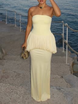 Elegant Strapless Off Shoulder Pleated Party Dress Trendy Solid Sleeveless Banquet Dress Sexy One Neck Backless High Waist Dress