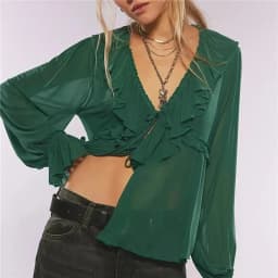 Sheer V Neck Bat Sleeve Oversized Poncho Top for Women Y2K Solid Color Grunge Mesh Loose Blouse