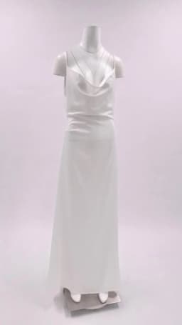 White Satin Slip Maxi Dress Draped Cowl Neck Spaghetti Strap High Split Floor Length Wedding Guest Evening Party Long Dress