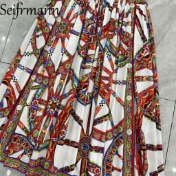 Seifrmann Casual printed cotton skirt slit on both sides button long skirt 2026 autumn fashion women's new style