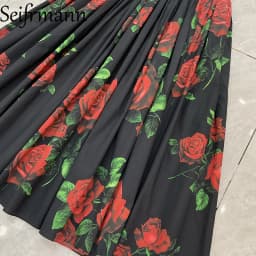Seifrmann Casual printed cotton suspender dress square neck sleeveless waist mid-length dress 2026 autumn women's new style