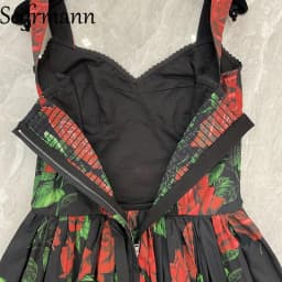 Seifrmann Casual printed cotton suspender dress square neck sleeveless waist mid-length dress 2026 autumn women's new style