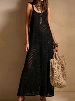 Temperament Suspender Off Shoulder Beach Vacation Dress New Casual Solid Backless Loose Dress Lady Sexy Hollow See Through Dress