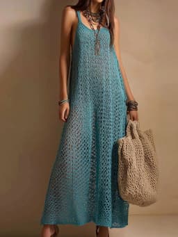Temperament Suspender Off Shoulder Beach Vacation Dress New Casual Solid Backless Loose Dress Lady Sexy Hollow See Through Dress