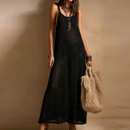Temperament Suspender Off Shoulder Beach Vacation Dress New Casual Solid Backless Loose Dress Lady Sexy Hollow See Through Dress