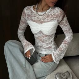 Tuularose White Lace Pullover Women Sexy Hollow See-Through Twist Patchwork Pullover New High Street Chic Slim Women's T-Shirts