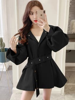 Elegant Belt Trench Women Fashion Lantern Sleeve Slim Sweet Fall Coat Casual Chic Single Breasted Female Solid Hooded Jacket Top