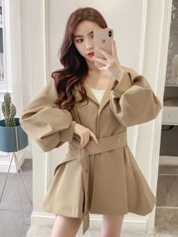 Elegant Belt Trench Women Fashion Lantern Sleeve Slim Sweet Fall Coat Casual Chic Single Breasted Female Solid Hooded Jacket Top