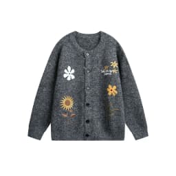 Women Cute Floral Print Cardigan Oversized Knit Sweater Button Down Crew Neck Streetwear Loose Winter Casual Coat Top