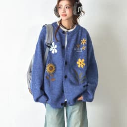 Women Cute Floral Print Cardigan Oversized Knit Sweater Button Down Crew Neck Streetwear Loose Winter Casual Coat Top