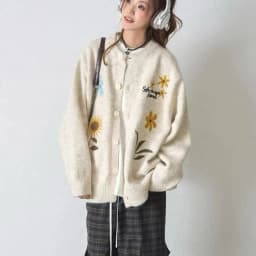 Women Cute Floral Print Cardigan Oversized Knit Sweater Button Down Crew Neck Streetwear Loose Winter Casual Coat Top