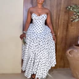 Polka Dot Print Design Slim Fit Prom Dress Strapless High Waisted Swing Women's Long Dress Backless Bandage Elegant Evening Gown