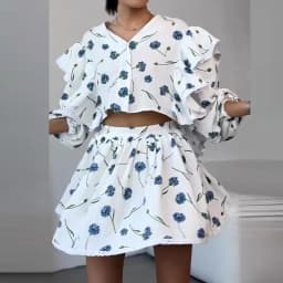 Elegant High Waist Half Skirts Lady Outfit Fashion V-neck Long Sleeve Shirts&Skirts Sets Casual Women's Hollow Out Vacation Sets