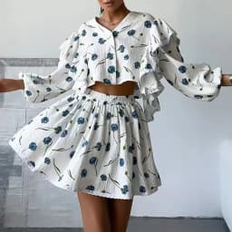 Elegant High Waist Half Skirts Lady Outfit Fashion V-neck Long Sleeve Shirts&Skirts Sets Casual Women's Hollow Out Vacation Sets