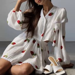 Elegant High Waist Half Skirts Lady Outfit Fashion V-neck Long Sleeve Shirts&Skirts Sets Casual Women's Hollow Out Vacation Sets