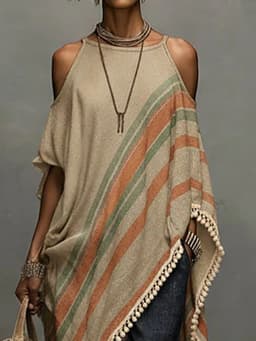 Women's Striped Tassel Patchwork Loose Blouse Autumn Hollow out Fashion Maxi Top Elegant Simple Holiday Ladies Shirt Blusas 2026