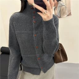 Autumn Winter New Knit Cardigans Female Casual Loose Turtleneck Knitted Button Sweater Woman Soft Thicken Warm Knitwear Jacket