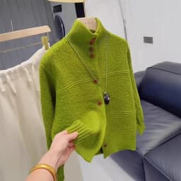 Autumn Winter New Knit Cardigans Female Casual Loose Turtleneck Knitted Button Sweater Woman Soft Thicken Warm Knitwear Jacket
