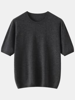 Pure Wool O Neck Loose Half Sleeve Pullover for Women Solid Simple Spring Autumn Knit Top